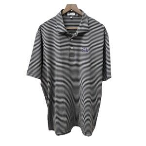 Peter Millar Polo XL Gray White Striped TCU Horned Frogs Summer Comfort Mens